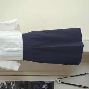 Vintage Handmade Navy Blue Wool Midi Skirt